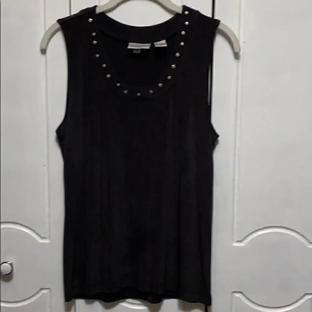 Chico’s Travelers black Tank embellished neck M